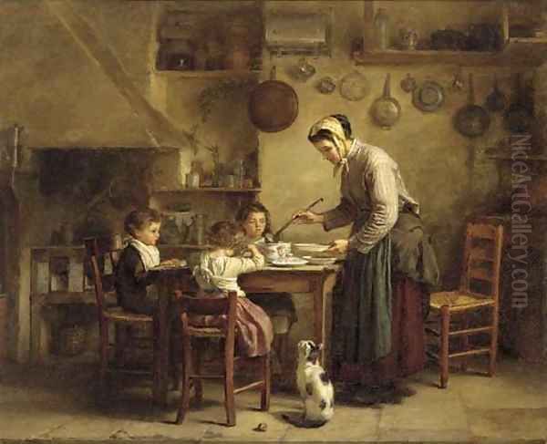 Feeding the children Oil Painting by Edouard Frere