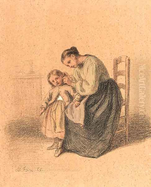 Tending her child Oil Painting by Edouard Frere