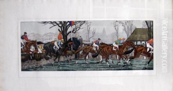 Les Courses A Auteuil Oil Painting by Maurice Taquoy