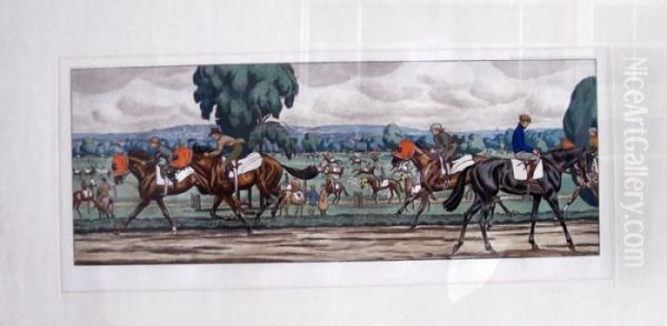 Les Courses A Longchamp Oil Painting by Maurice Taquoy