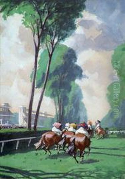 Auteuil. Parcours Des Haies. Oil Painting by Maurice Taquoy