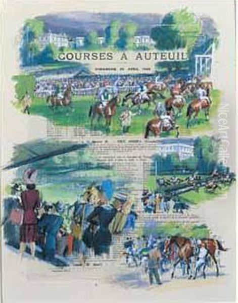 Programme Des Courses A Auteuil Oil Painting by Maurice Taquoy