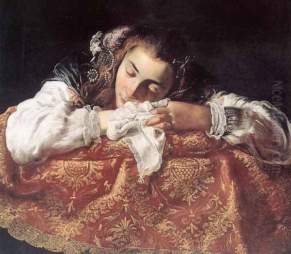 Sleeping Girl c. 1615 Oil Painting by Domenico Fetti