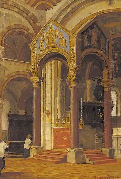 Choir boys in a church interior Oil Painting by Arthur von Ferraris