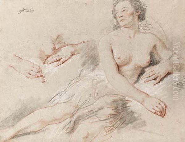 A Reclining Female Nude With Subsidiary Studies Of Her Hands Andbreast Oil Painting by Hugues Taraval