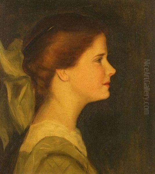 Portrait Of A Young Girl In Profile Oil Painting by Edmund Charles Tarbell