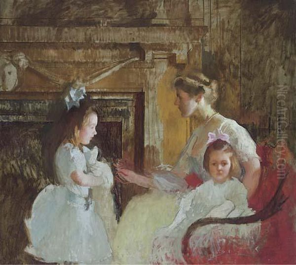 Mrs. George Putnam And Her Daughters Oil Painting by Edmund Charles Tarbell