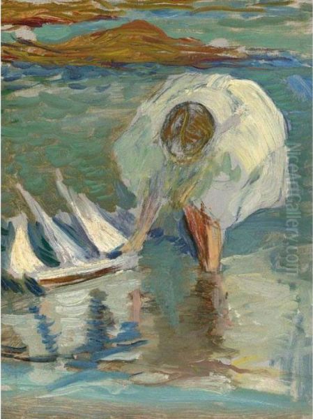 Study Of Girl With Sailboat Oil Painting by Edmund Charles Tarbell