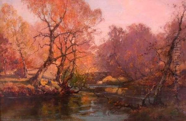 Fishing By The River Oil Painting by J.A. Henderson Tarbet