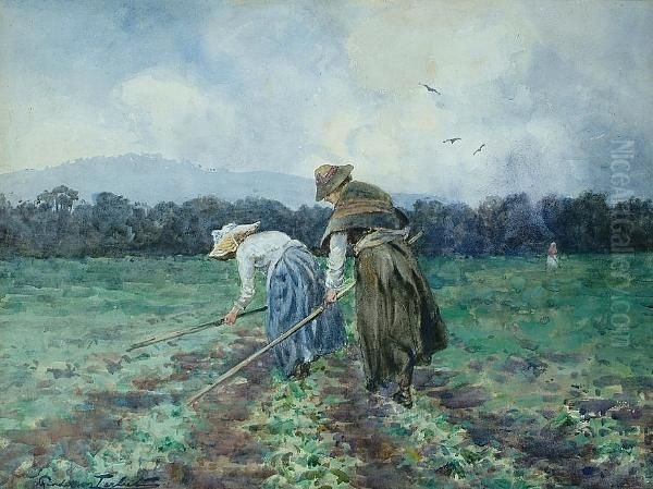 Hoeing The Potatoes Oil Painting by J.A. Henderson Tarbet