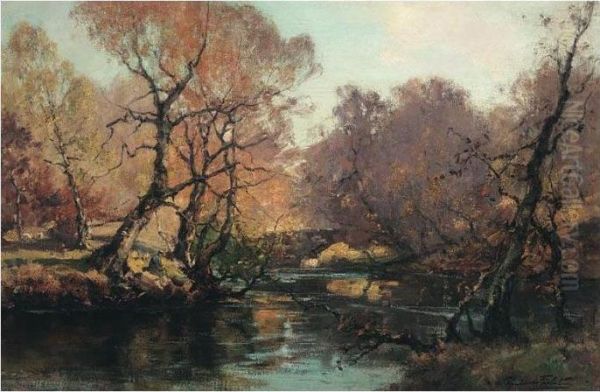 Fishing On The River Bank Oil Painting by J.A. Henderson Tarbet