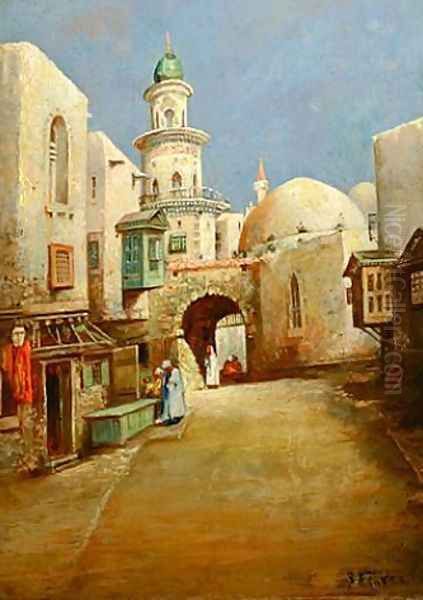 Peaceful Street in Cairo Oil Painting by Charles Theodore Frere