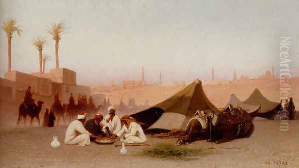 A late afternoon meal at an encampment, Cairo Oil Painting by Charles Theodore Frere