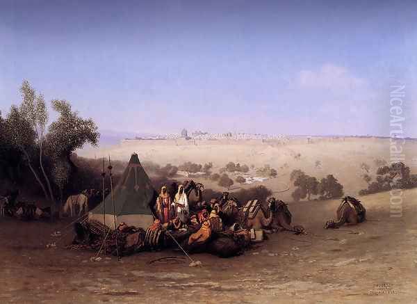 An Rab Encampment On The Mount Of Olives With Jerusalem Beyond Oil Painting by Charles Theodore Frere