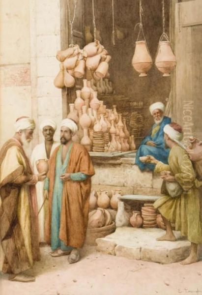 An Eastern Bazaar. Oil Painting by Enrico Tarenghi