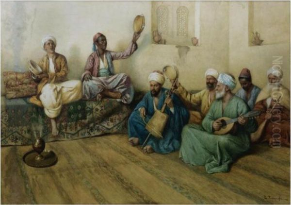 An Oriental Bazaar Oil Painting by Enrico Tarenghi