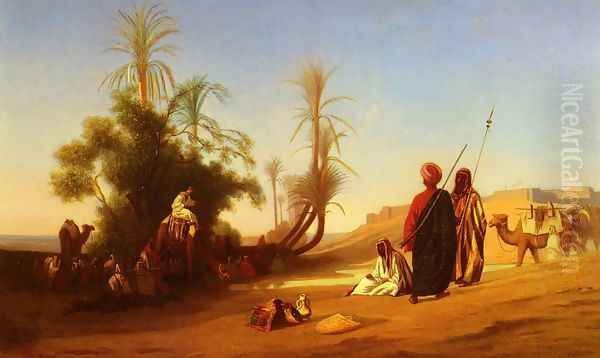 Halte A L'Oasis (Rest at the Oasis) Oil Painting by Charles Theodore Frere