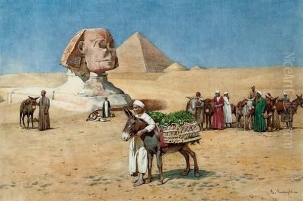 A Vegetable Seller Before The Sphinx, Egypt Oil Painting by Enrico Tarenghi