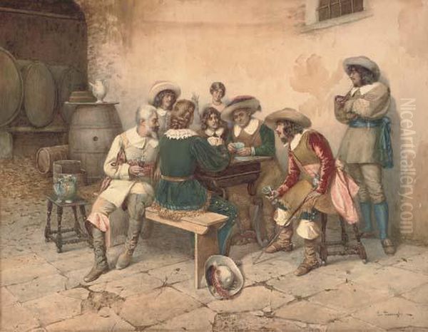 Playing Cards In The Tavern Oil Painting by Enrico Tarenghi