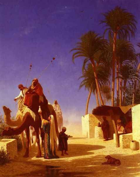 Les Chameliers Buvant Le The (Camel Drivers Drinking from the Wells) Oil Painting by Charles Theodore Frere