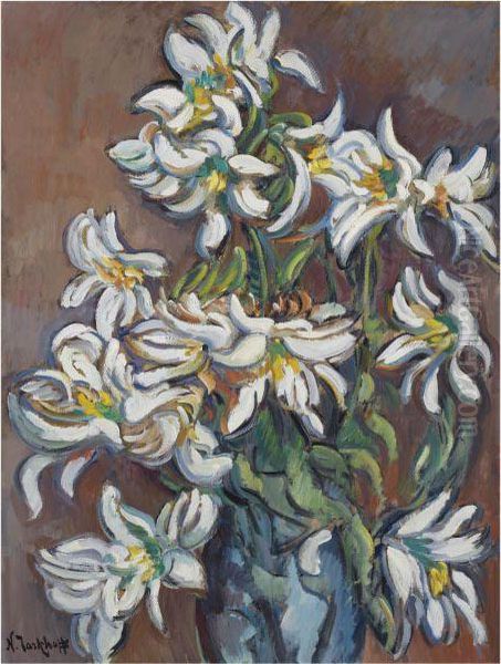 White Lilies Oil Painting by Nikolai Aleksandrovich Tarkhov