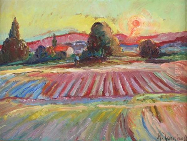 Sunrise Over Furrowed Fields Oil Painting by Nikolai Aleksandrovich Tarkhov