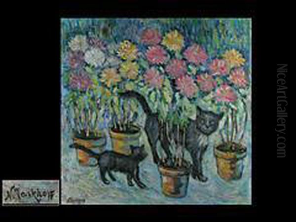 Katzen Und Blumen Oil Painting by Nikolai Aleksandrovich Tarkhov