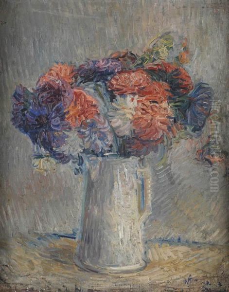 Bouquet De Dalhias Oil Painting by Nikolai Aleksandrovich Tarkhov