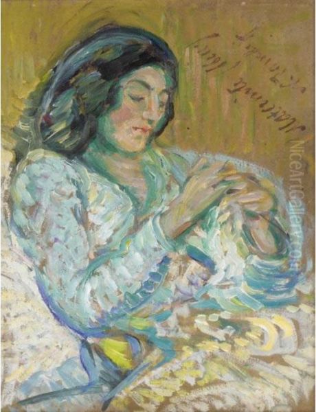 Motherhood (in Blue) Oil Painting by Nikolai Aleksandrovich Tarkhov