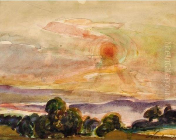 Sunset Over The Countryside Oil Painting by Nikolai Aleksandrovich Tarkhov