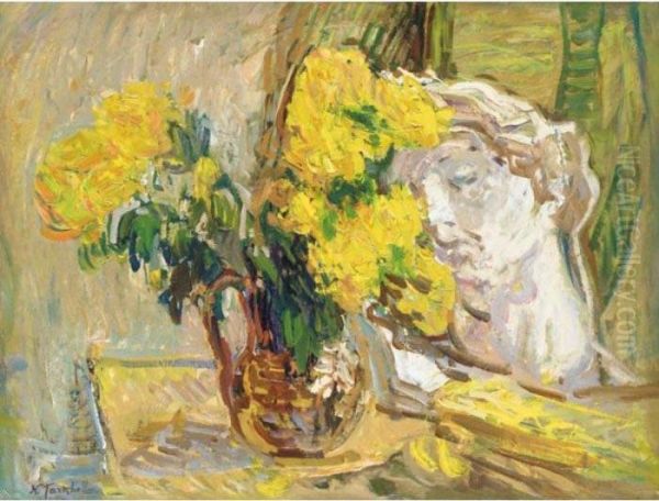 Still Life With Yellow Flowers Oil Painting by Nikolai Aleksandrovich Tarkhov