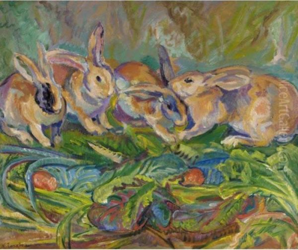 Rabbits Oil Painting by Nikolai Aleksandrovich Tarkhov