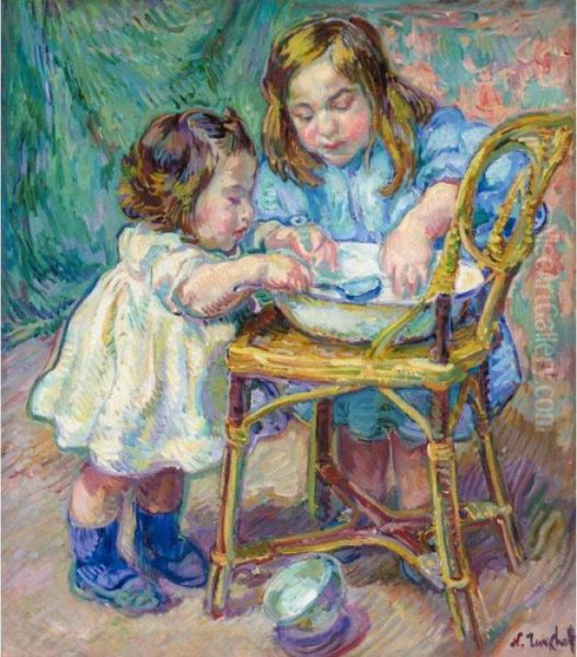 Children Making Cakes Oil Painting by Nikolai Aleksandrovich Tarkhov