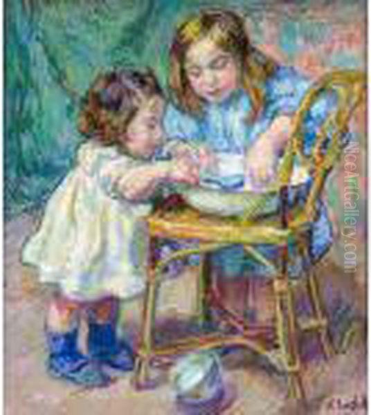 Children Making Cakes Oil Painting by Nikolai Aleksandrovich Tarkhov