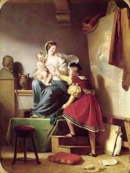 Raphael Adjusting his Models Pose for his Painting of the Virgin and Child Oil Painting by Alexandre Evariste Fragonard