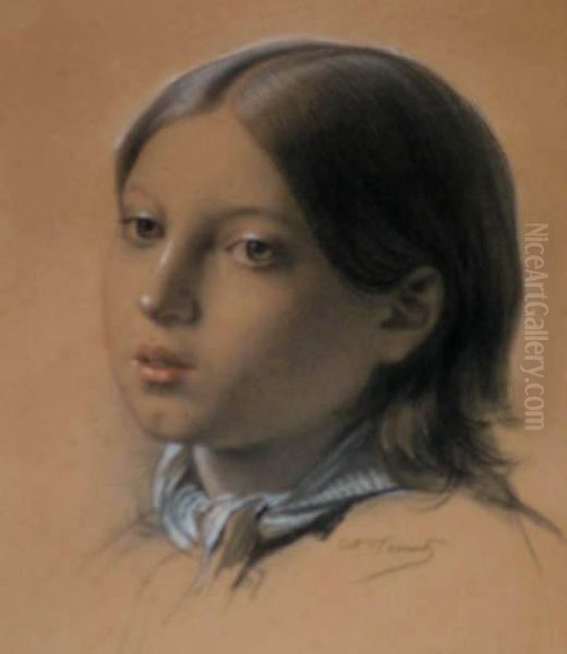 Portrait De Jeune Fille Oil Painting by Octave Tassaert