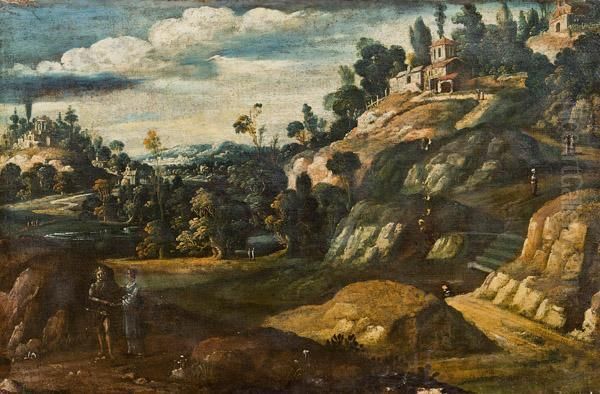 Landschaft Mit Figurenstaffage Und Antiken Gebauden Oil Painting by Agostino Tassi