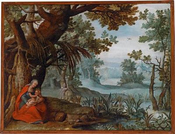 Bewaldete Landschaft Mit Der Rast Derheiligen Familie Auf Der Flucht Nach Agypten Oil Painting by Agostino Tassi