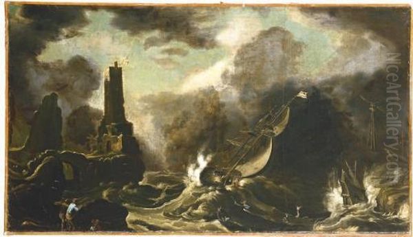 A Stormy Seascape With Jonah And The Whale Oil Painting by Agostino Tassi