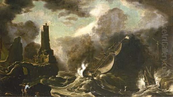 A Stormy Seascape With Jonah And The Whale Oil Painting by Agostino Tassi