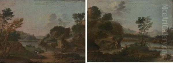 Landscape With Peasant Family: A Pair Oil Painting by Agostino Tassi