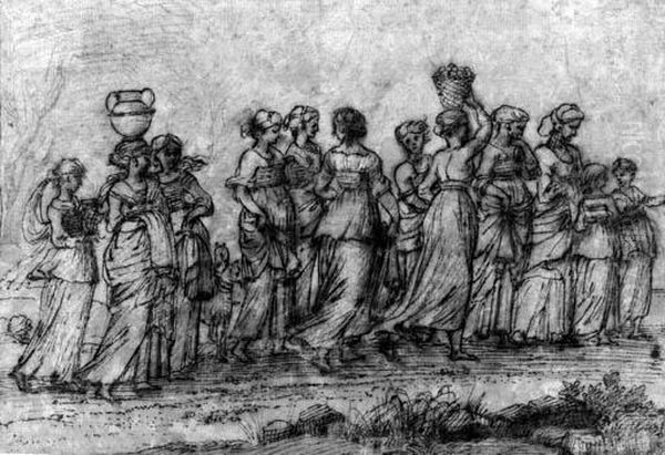 A Group Of Women Returning From The Well Oil Painting by Agostino Tassi