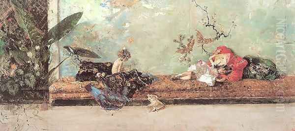 The Artist's Children in the Japanese Salon 1874 Oil Painting by Mariano Fortuny y Marsal