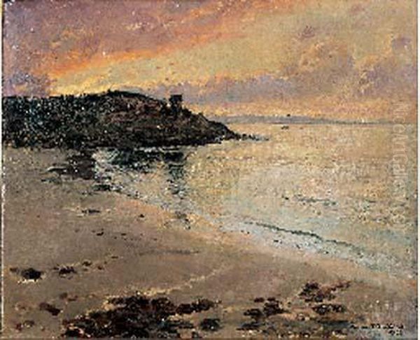 Bord De Mer Au Soleil Couchant Oil Painting by Francis Tattegrain