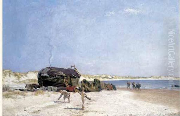 Sur La Plage, 1896. Oil Painting by Francis Tattegrain