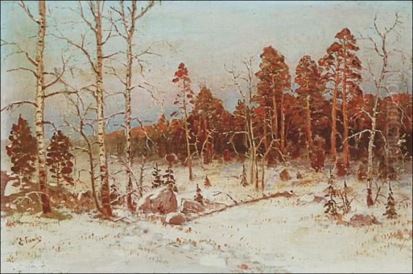 Wintry Landscape Oil Painting by Eugen Taube