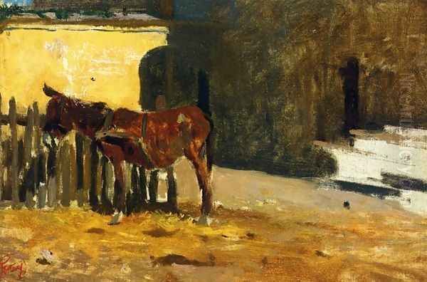 A Burro on the Patio Oil Painting by Mariano Fortuny y Marsal