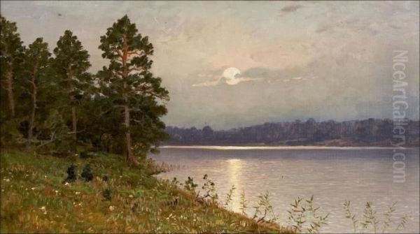 Auringonlasku Jarvimaisemassa. Oil Painting by Eugen Taube