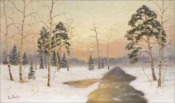 Auringonlasku Talvella. Oil Painting by Eugen Taube