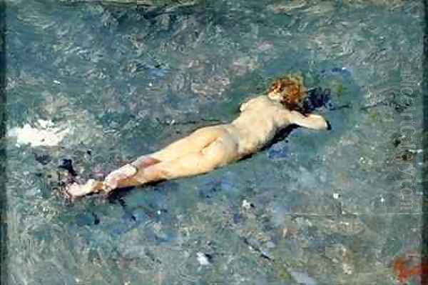 A Nude on the Beach at Portici Oil Painting by Mariano Fortuny y Marsal